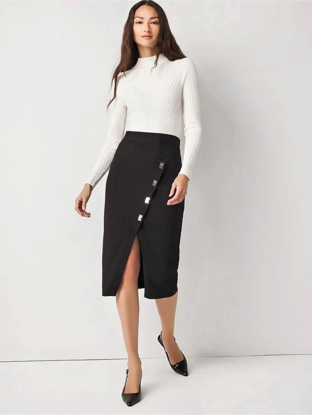 NWT WHBM Asymmetrical Faux Wrap Pencil Skirt
